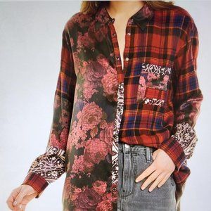 Johnny Was Mulberry Rose Mixed Print Silk Top size XL